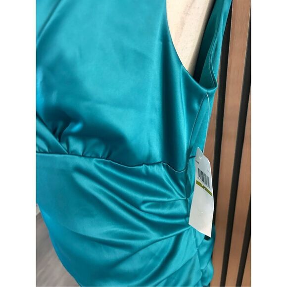 Suzi chin teal green mother of the bride wedding dress size 14 sleeveless scrunc - Picture 3 of 7